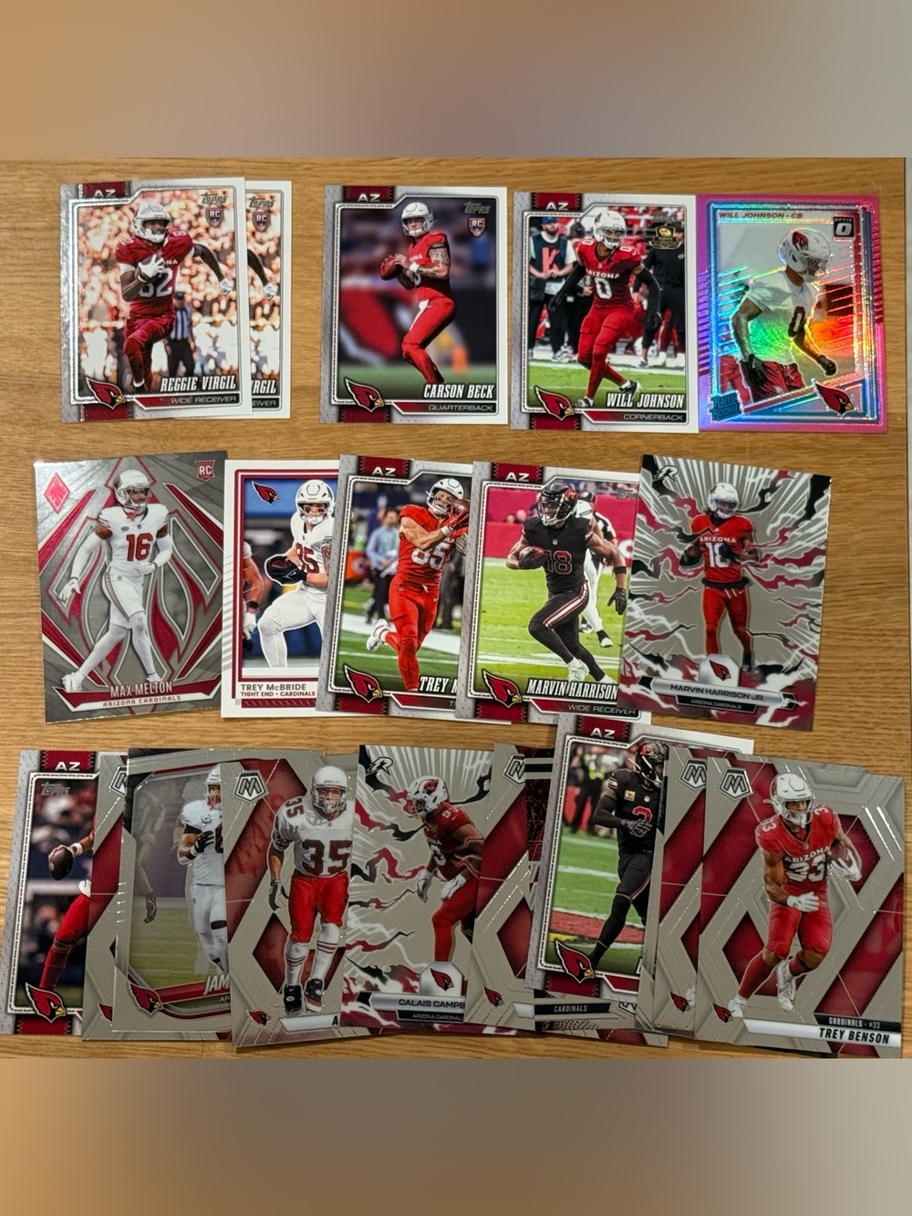 Lot of Arizona Cardinals NFL Football Cards - Carson Beck, Will Johnson, & More